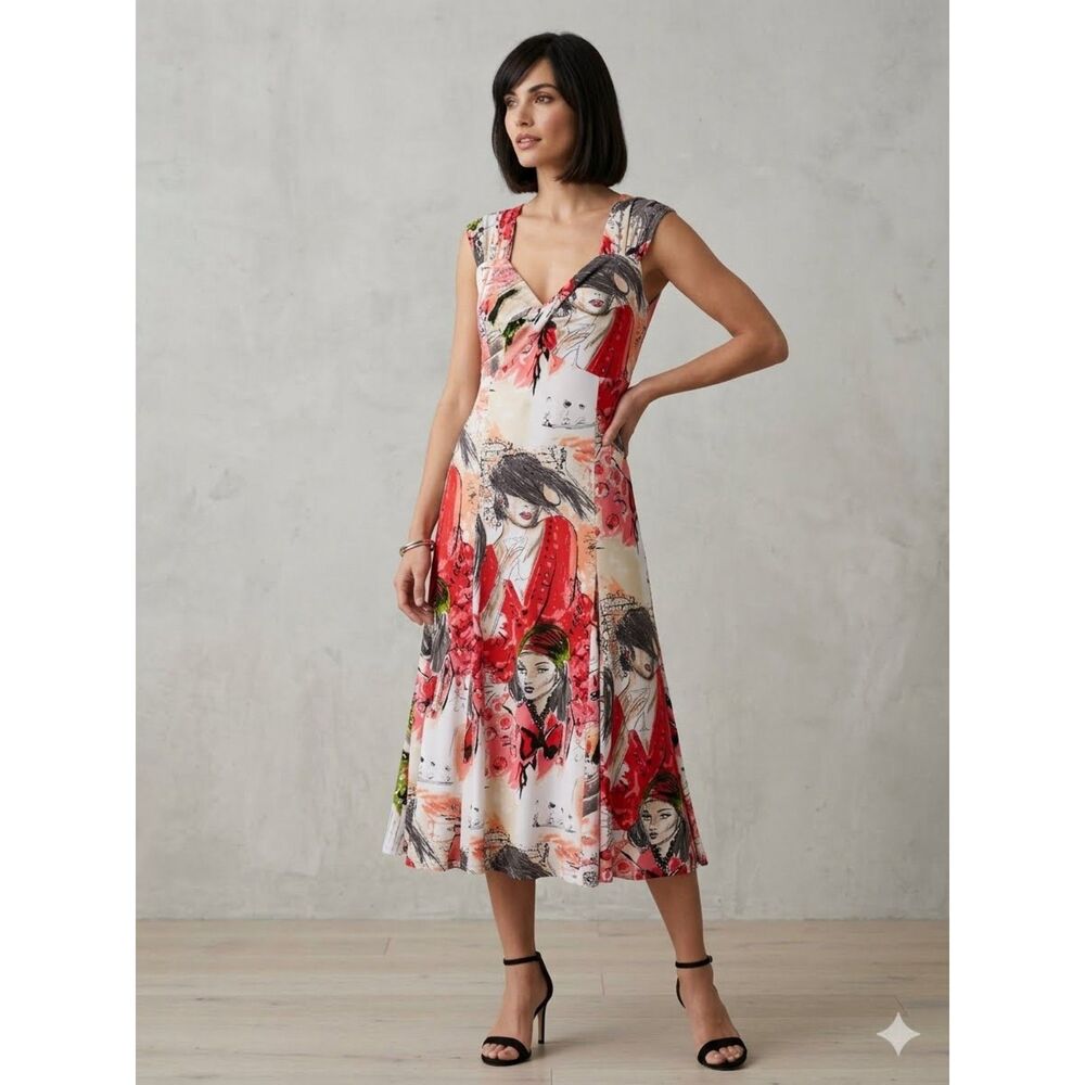 Joseph Ribkoff Fashion Illustration Midi Dress Art to Wear Maximalist Whimsical